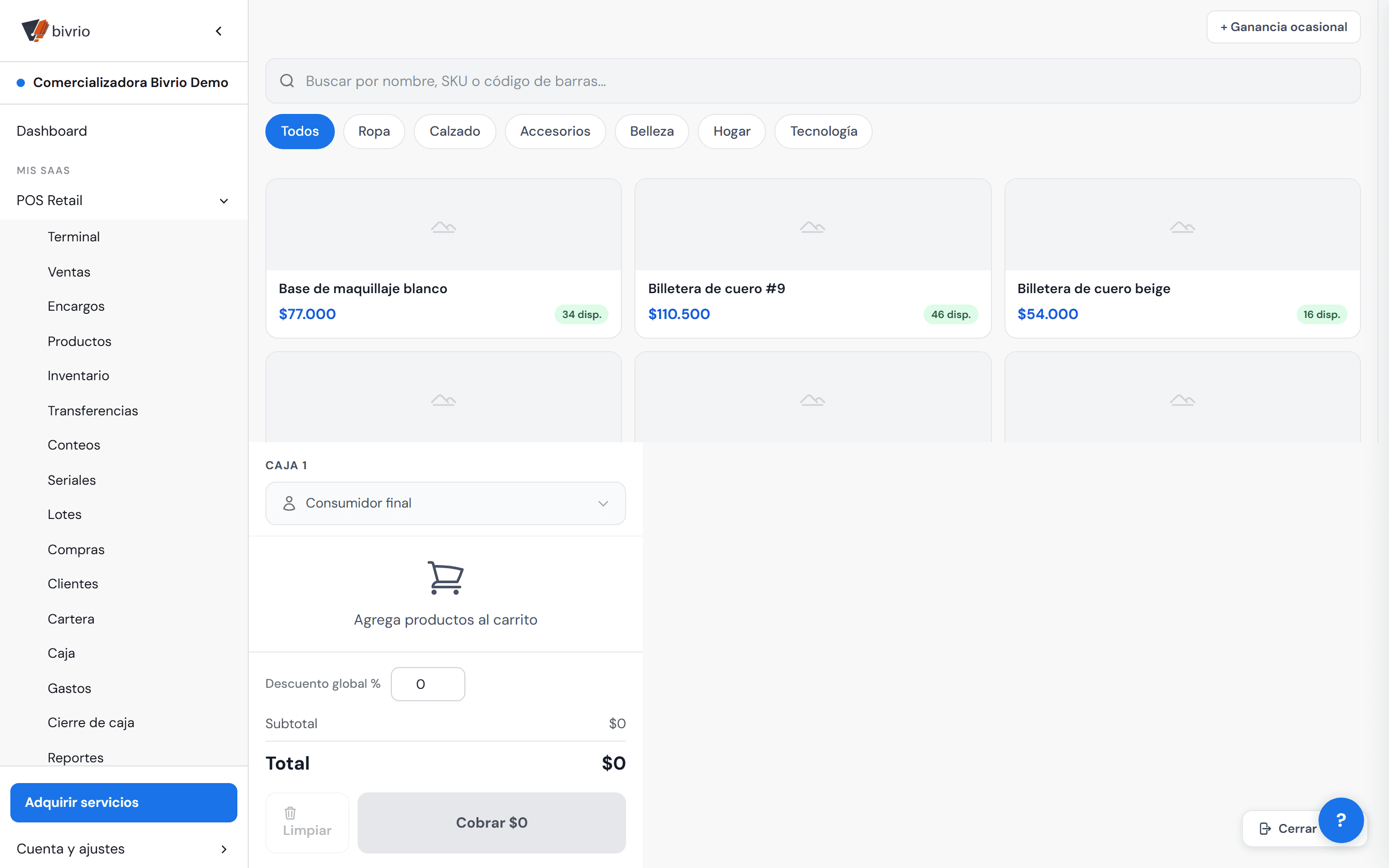 Bivrio — módulo pos en escritorio