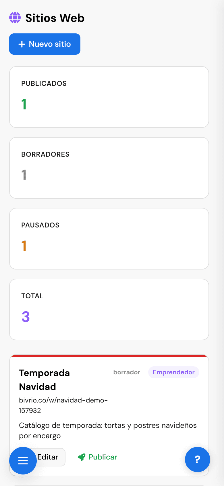 Bivrio — módulo web en celular