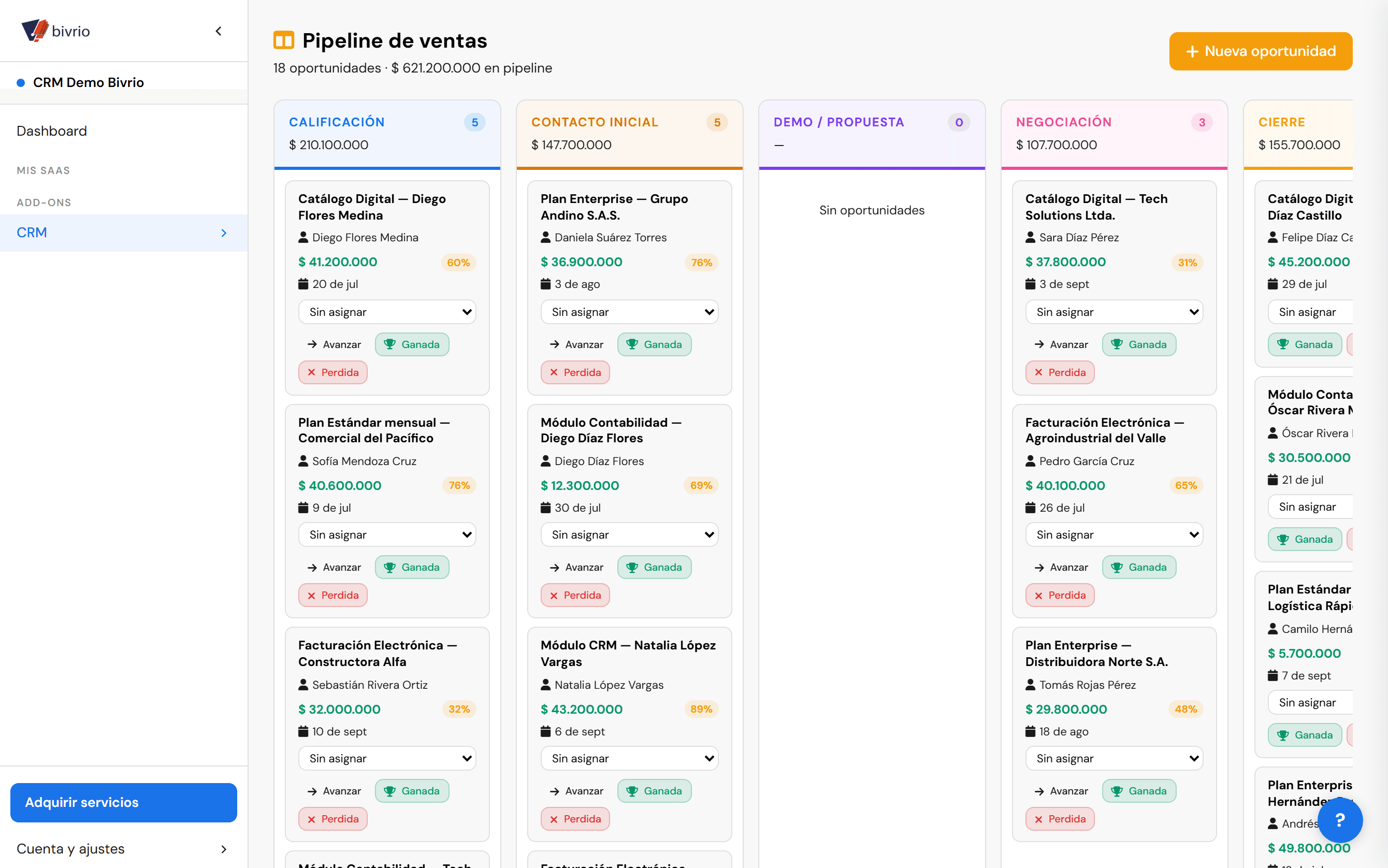 Bivrio — módulo crm en escritorio