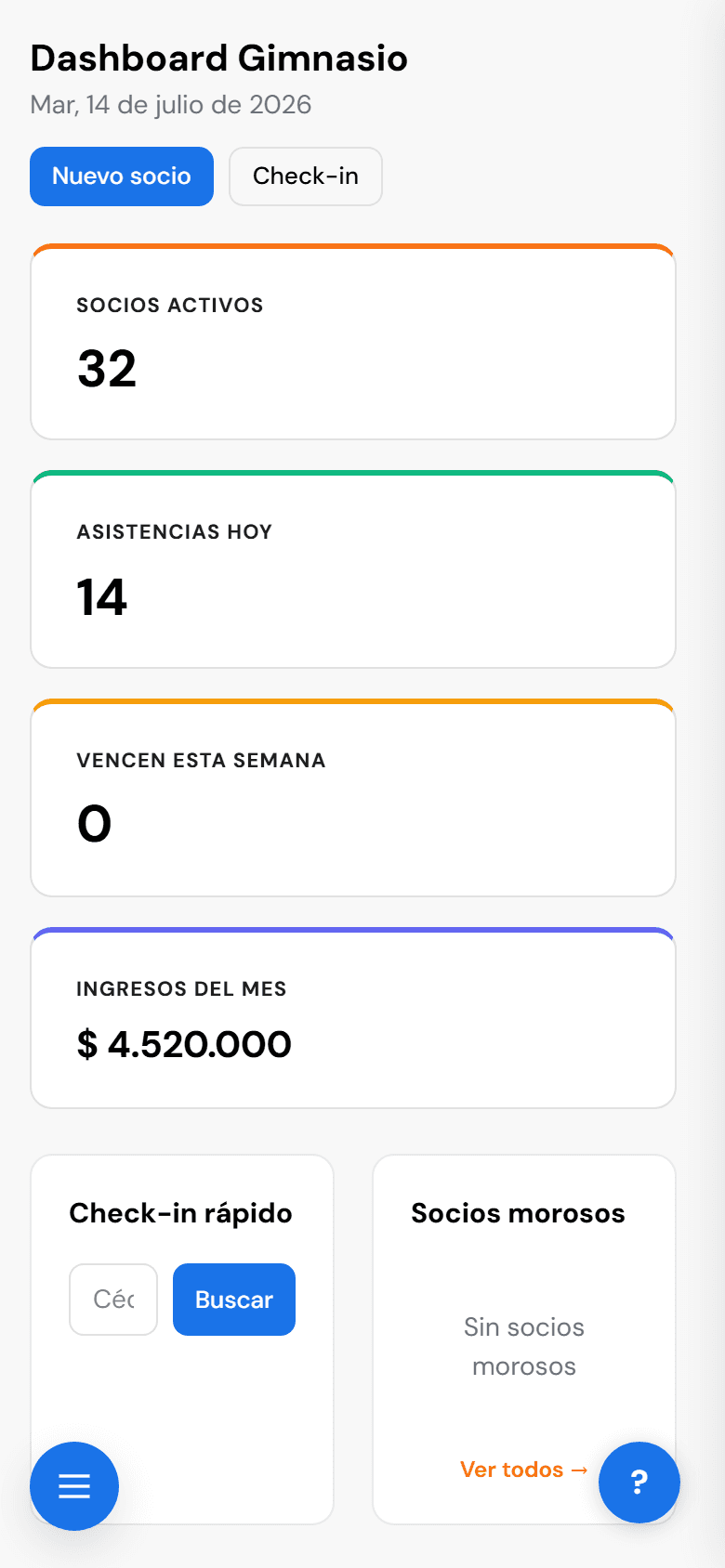 Bivrio — módulo gym en celular